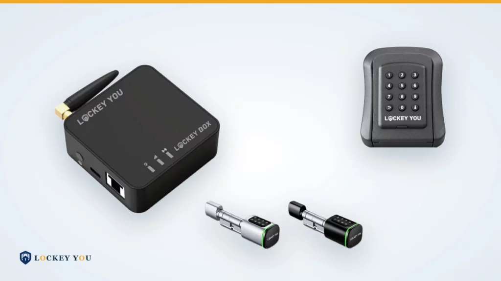 Boîtier d'interphone LockeyBox, cylindres connectés Smart Lockey Digit et boîte à clés Lockey Keysafe Go