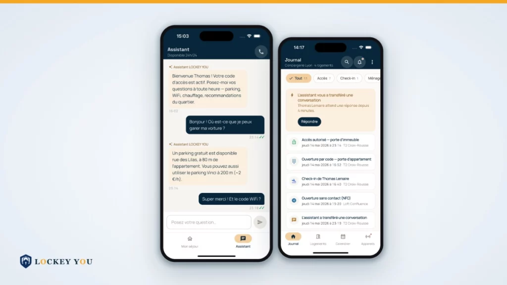 Assistant voyageur et journal des accès dans l'application LOCKEY YOU